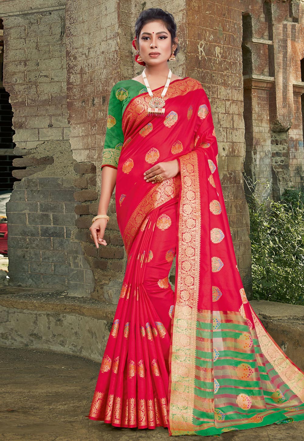 Pink Silk Maheshwari Saree With Blouse 222623