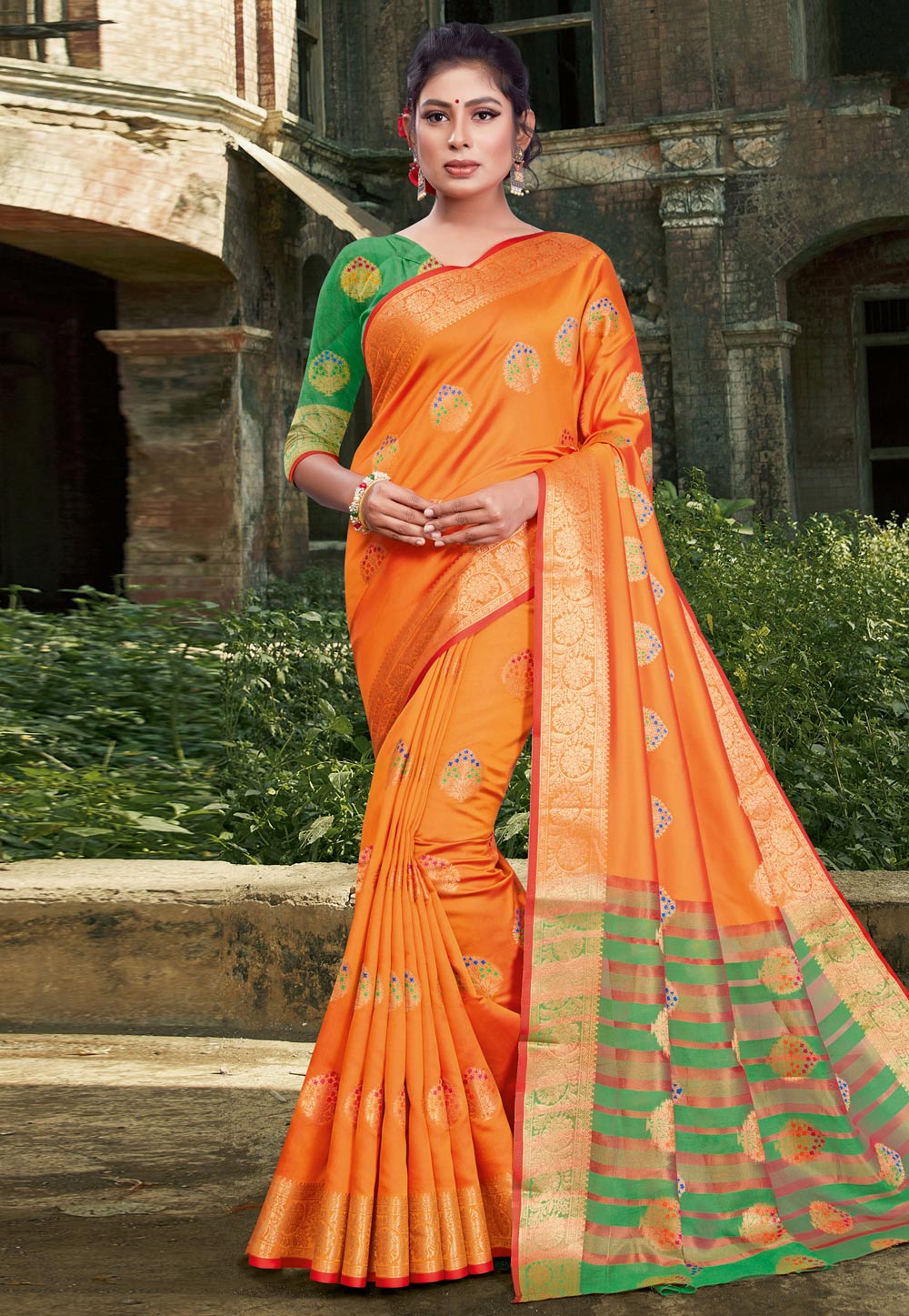 Orange Silk Maheshwari Saree 222625