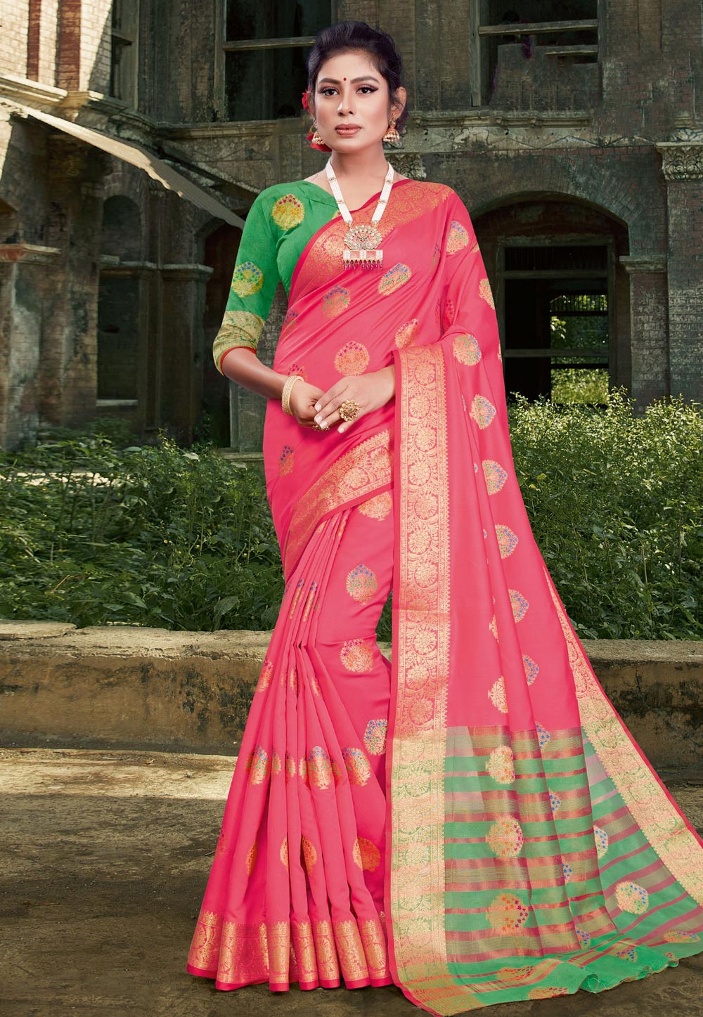 Pink Silk Maheshwari Saree 222626