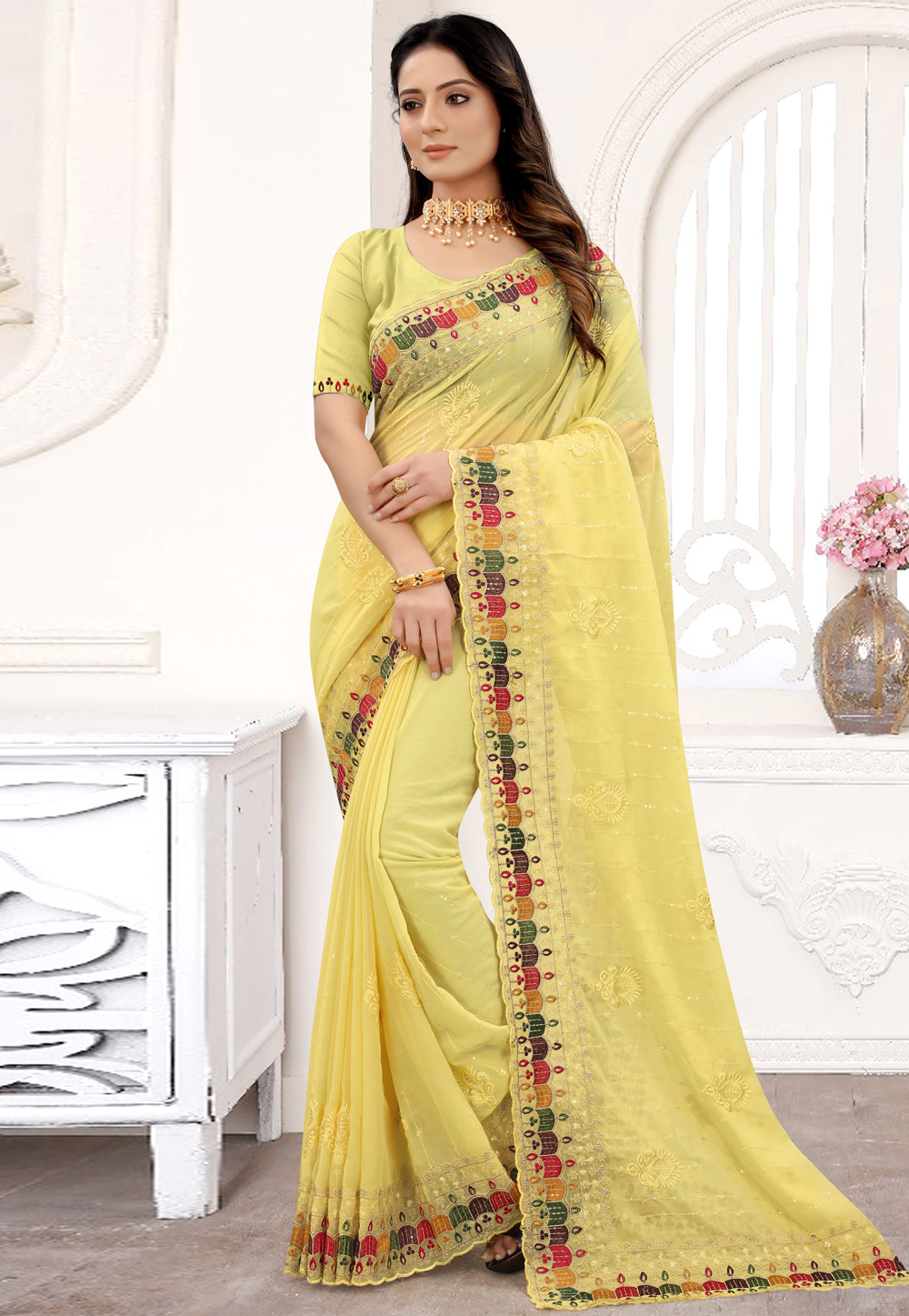 Yellow Georgette Saree With Blouse 240928