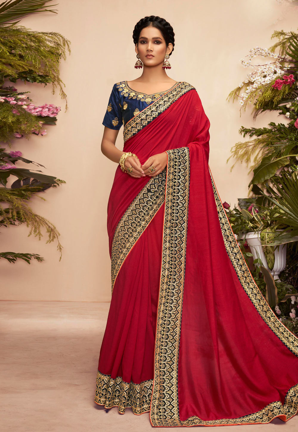 Red Chanderi Silk Saree With Blouse 222751