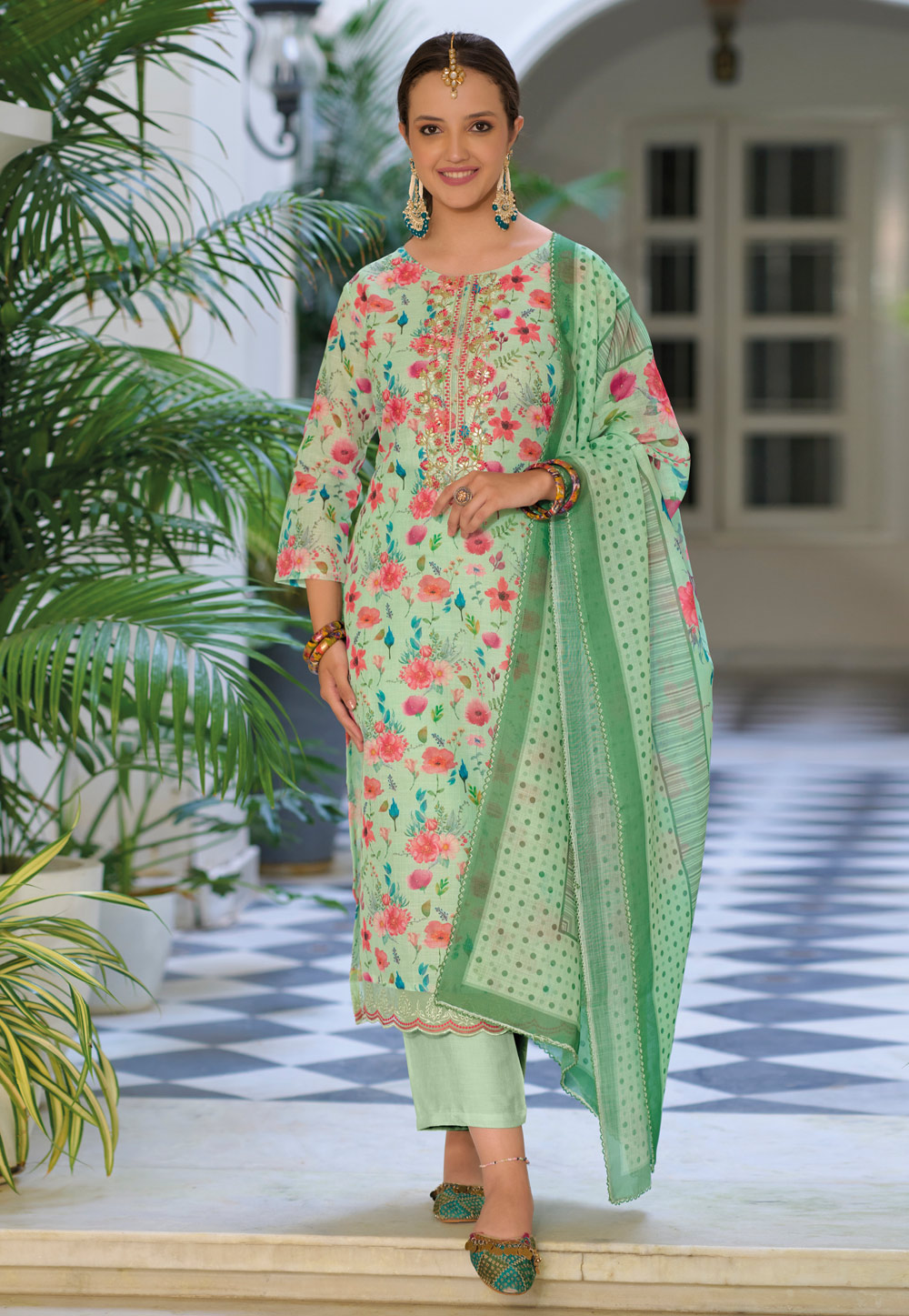 Pista Green Linen Readymade Pakistani Suit 266065