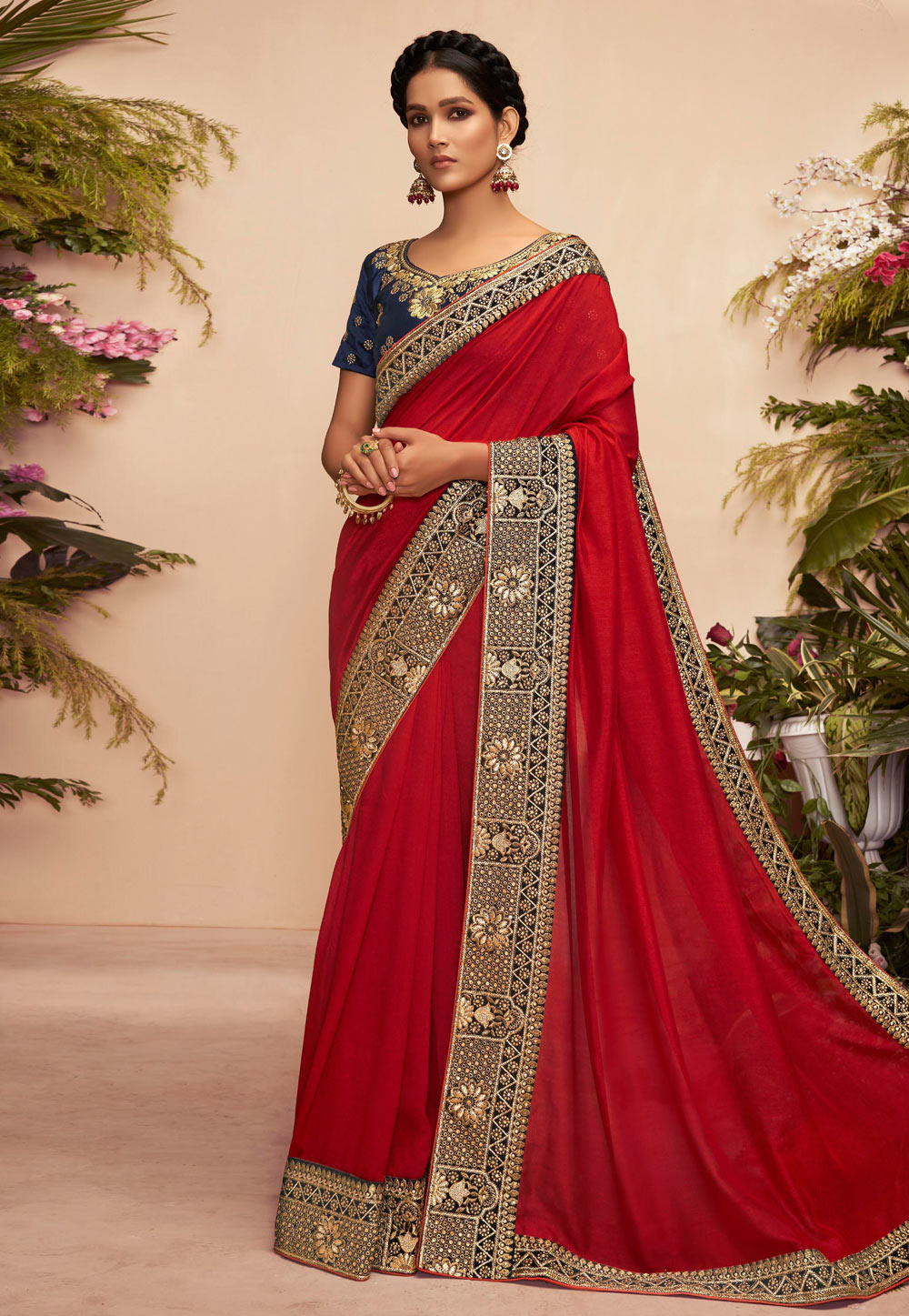Red Chanderi Silk Festival Wear Saree 222753