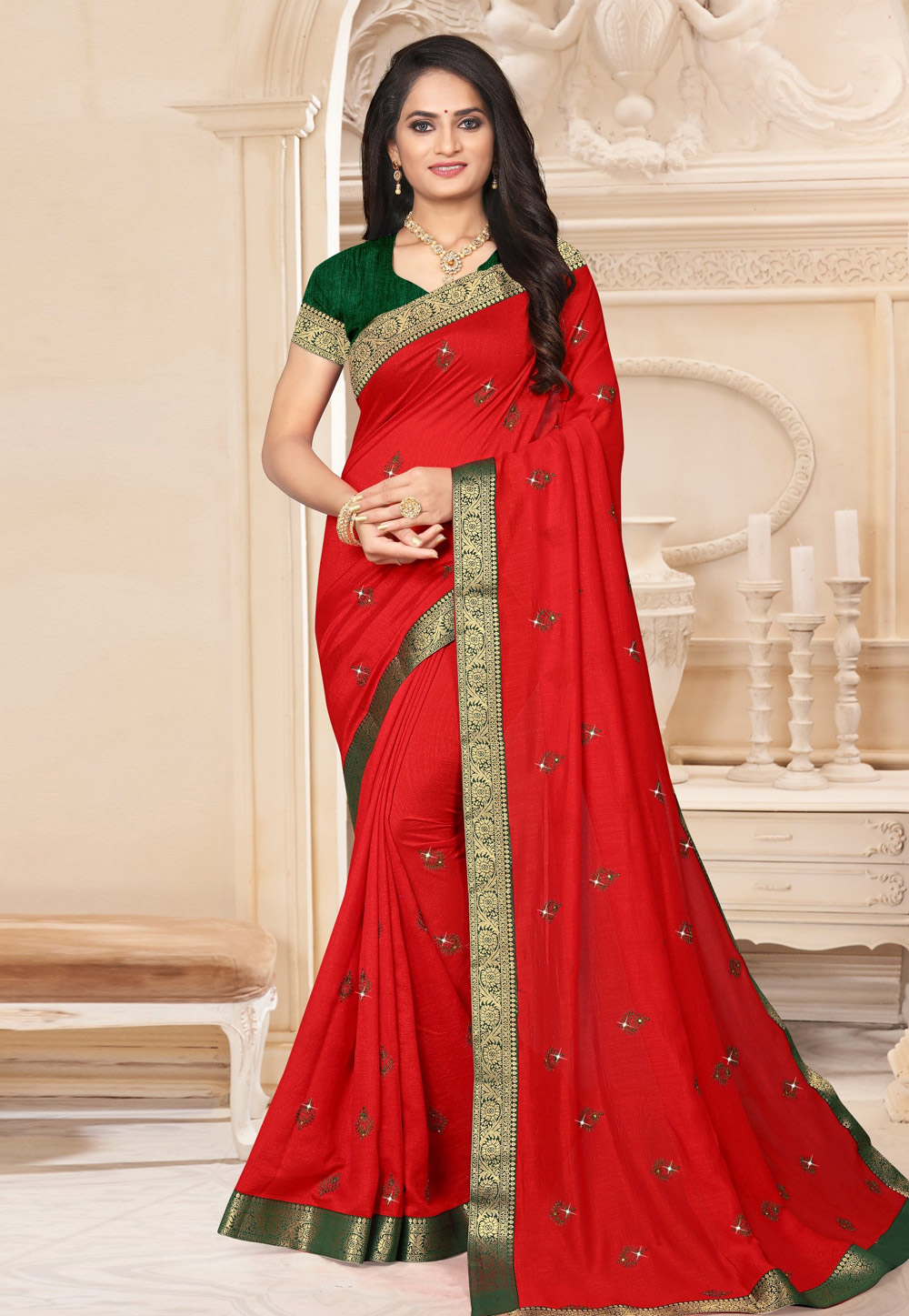 Red Silk Saree With Blouse 223018