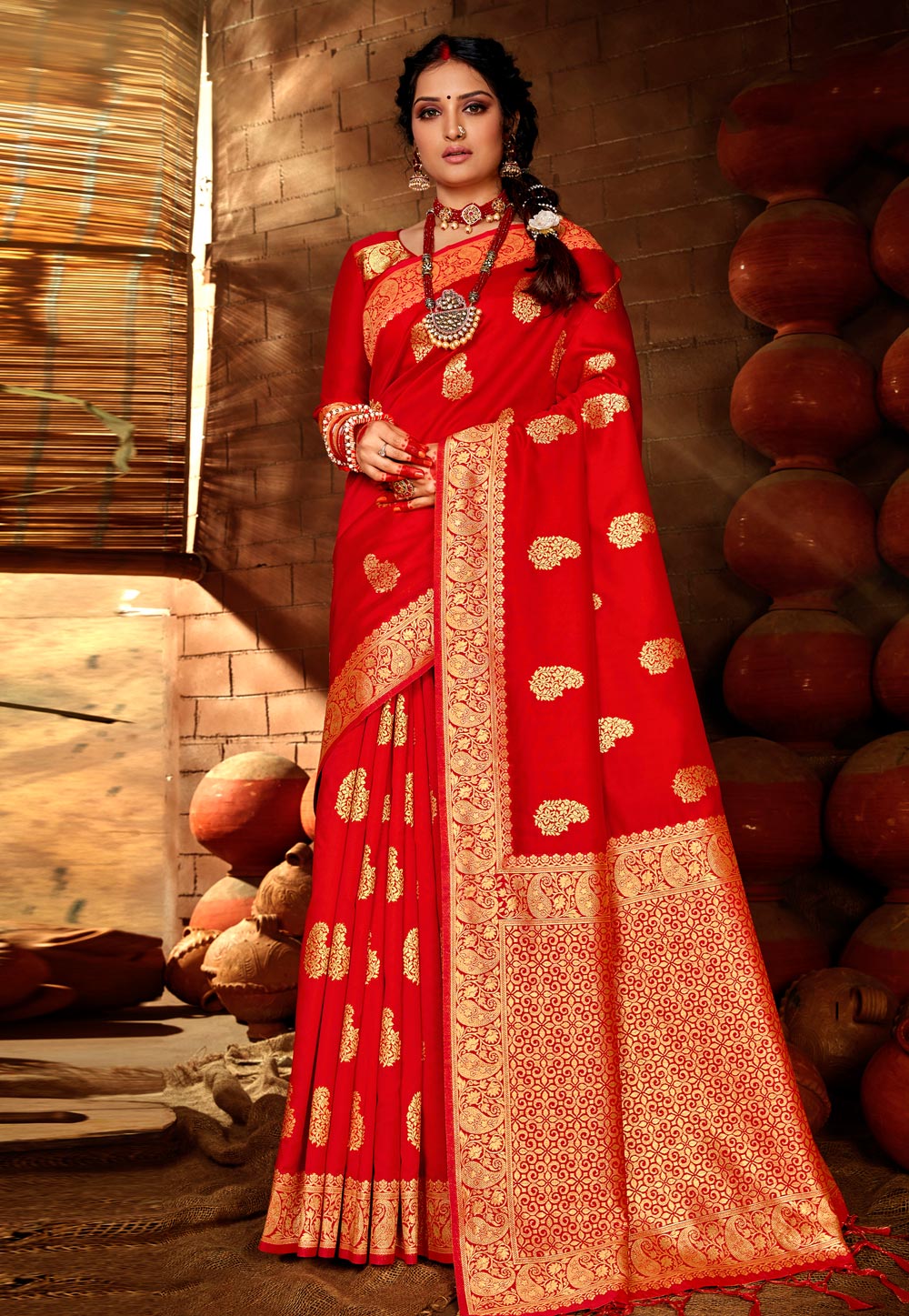 Red Silk Festival Wear Saree 222730