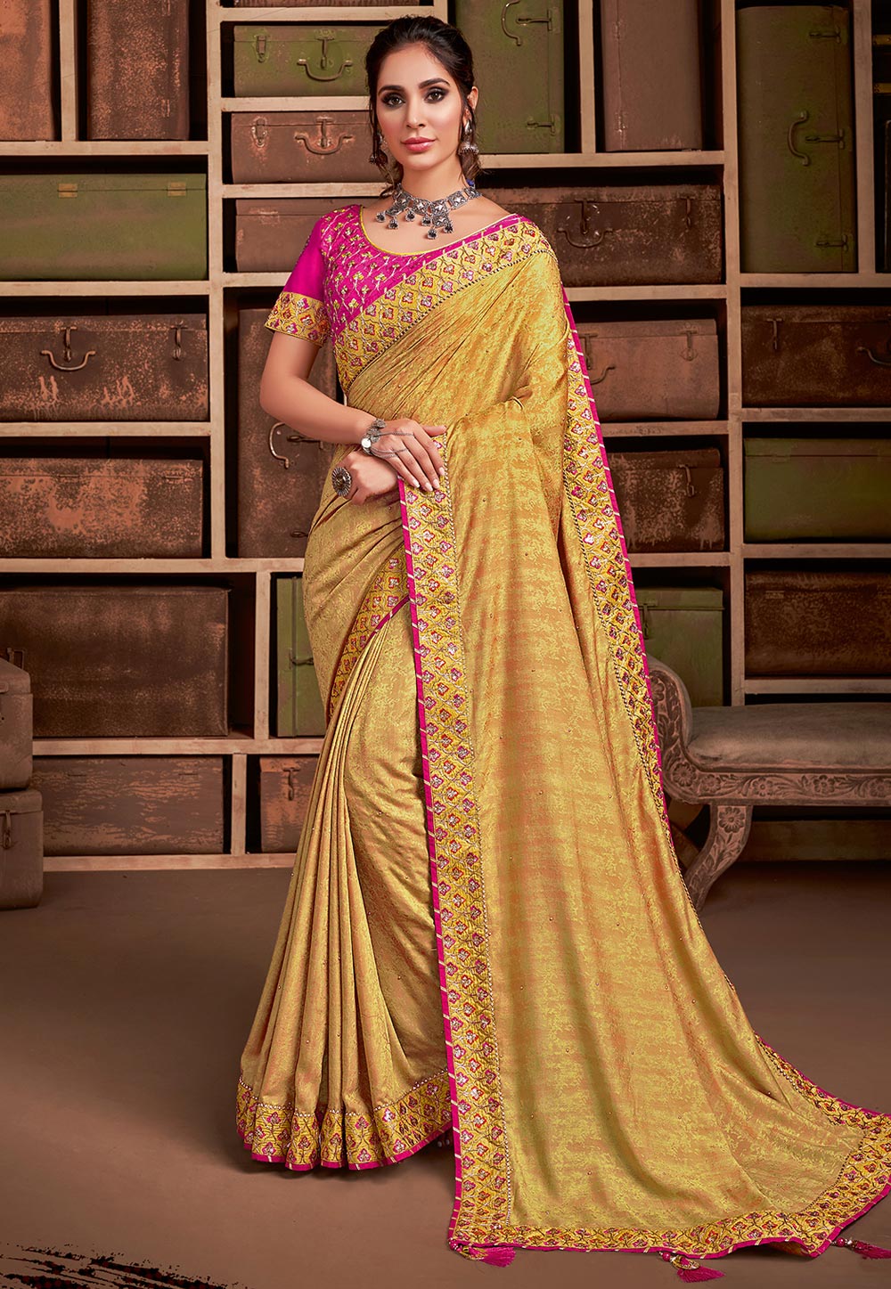Yellow Jacquard Silk Festival Wear Saree 212174