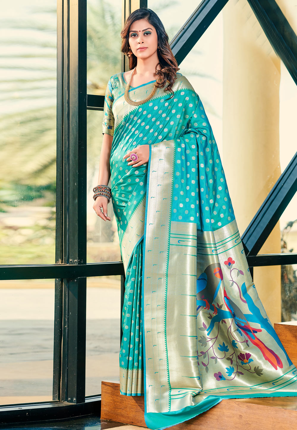 Turquoise Silk Saree With Blouse 258215