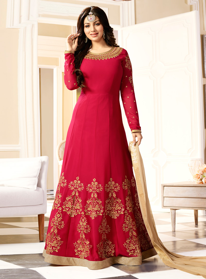 Ayesha Takia Red Georgette Floor Length Anarkali Suit 104365