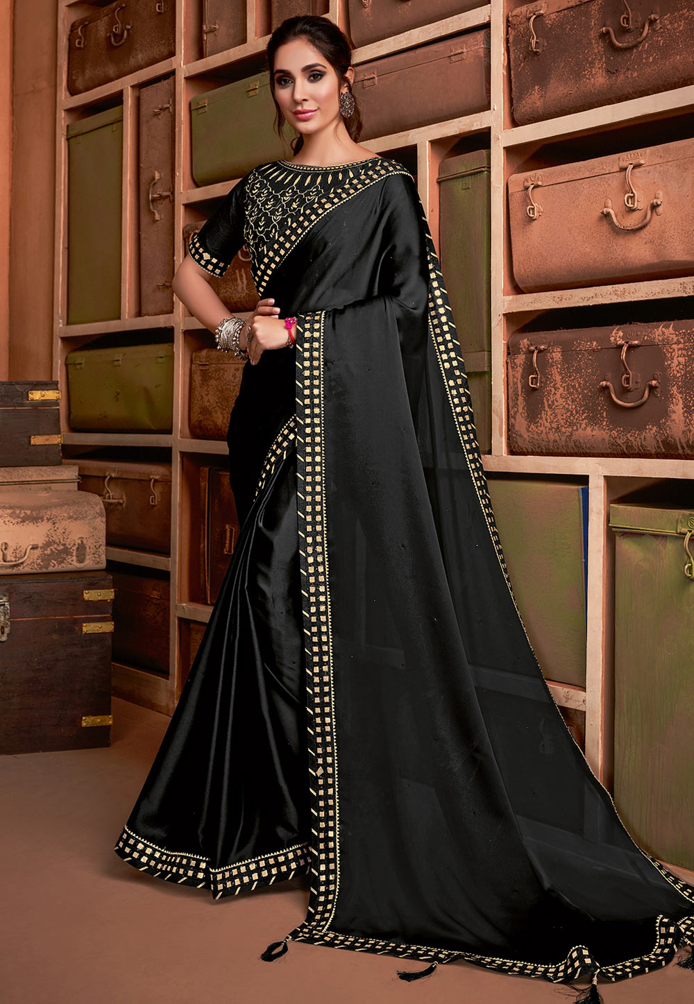 Black Silk Saree With Blouse 212177