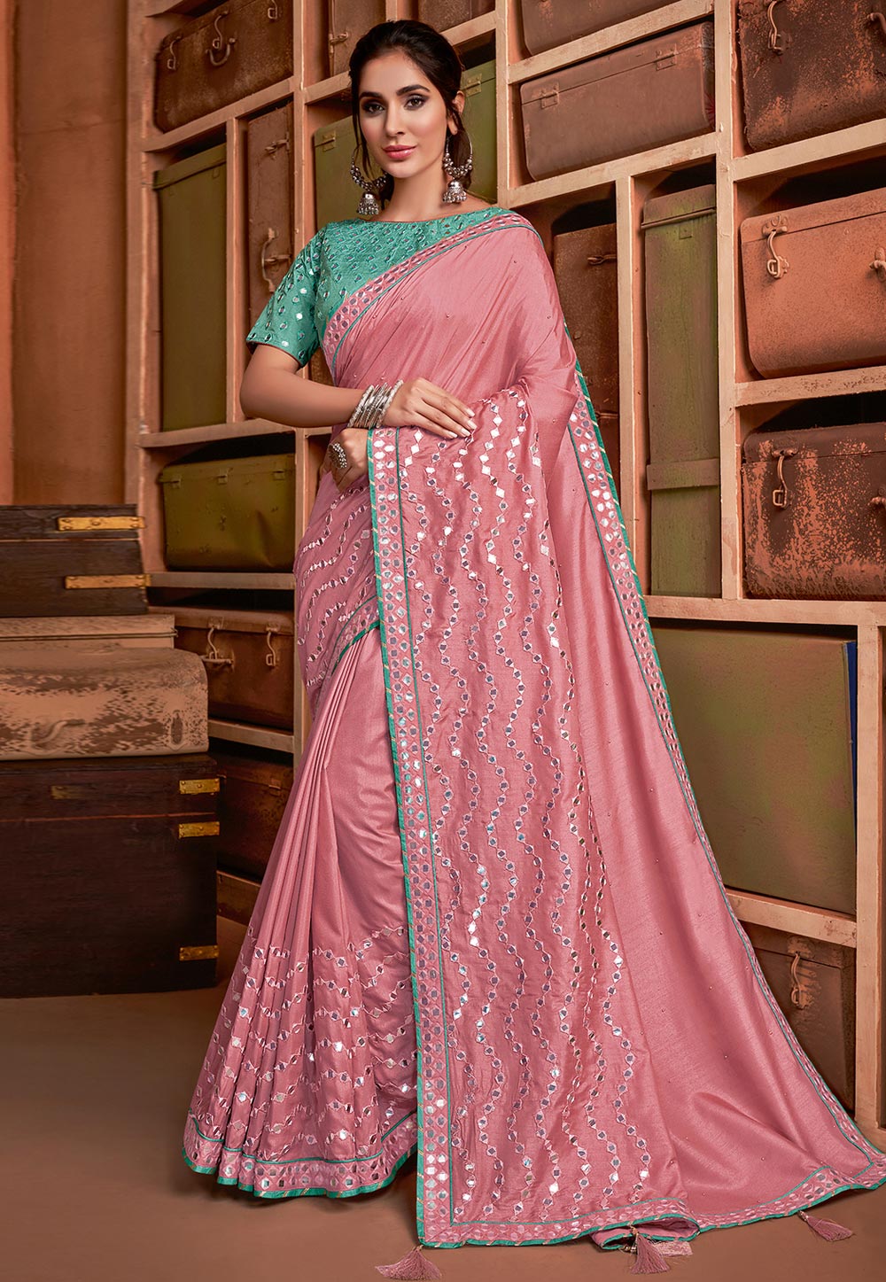 Pink Tussar Silk Saree With Blouse 212183