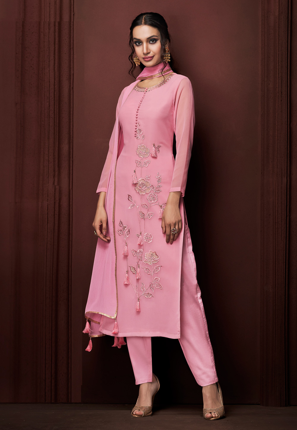 Pink Georgette Pant Style Suit 190135