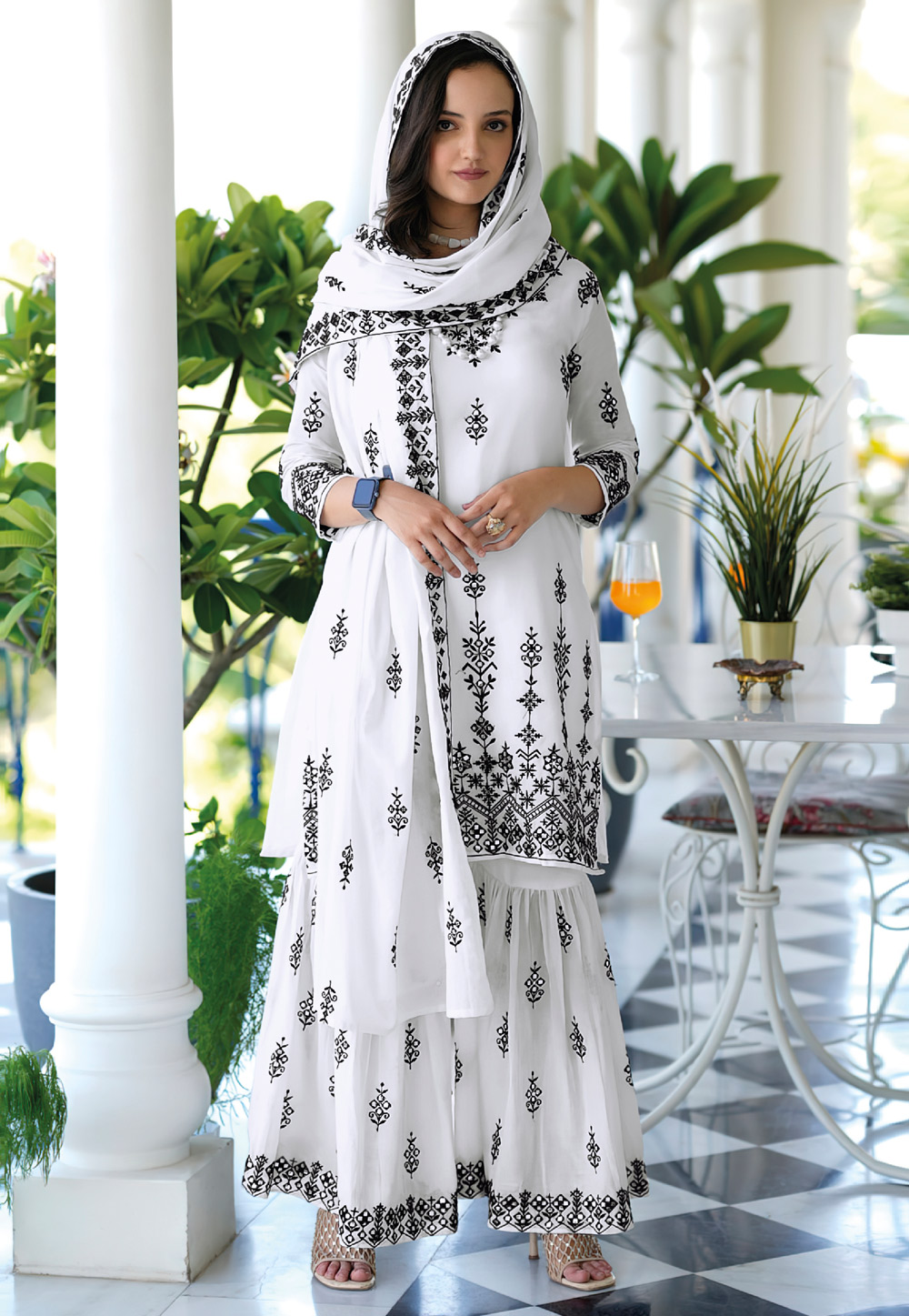 White Cotton Readymade Sharara Suit 266183