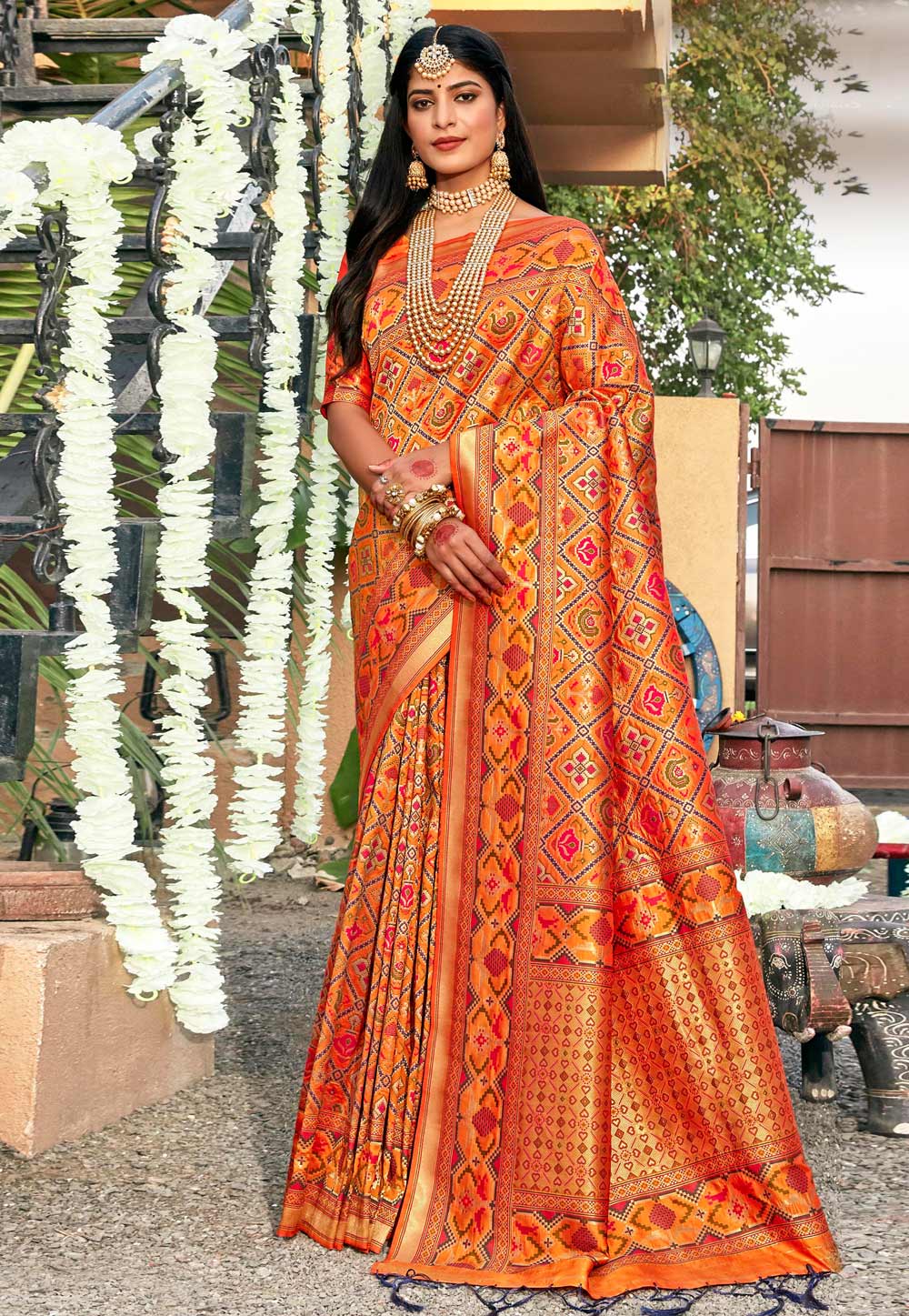 Orange Banarasi Silk Saree With Blouse 223218