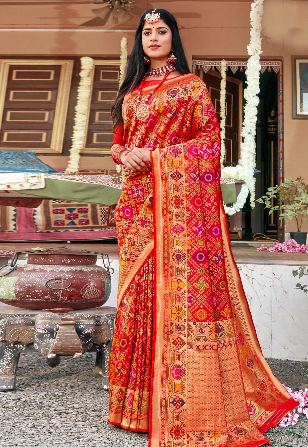 Red Banarasi Silk Festival Wear Saree 223222