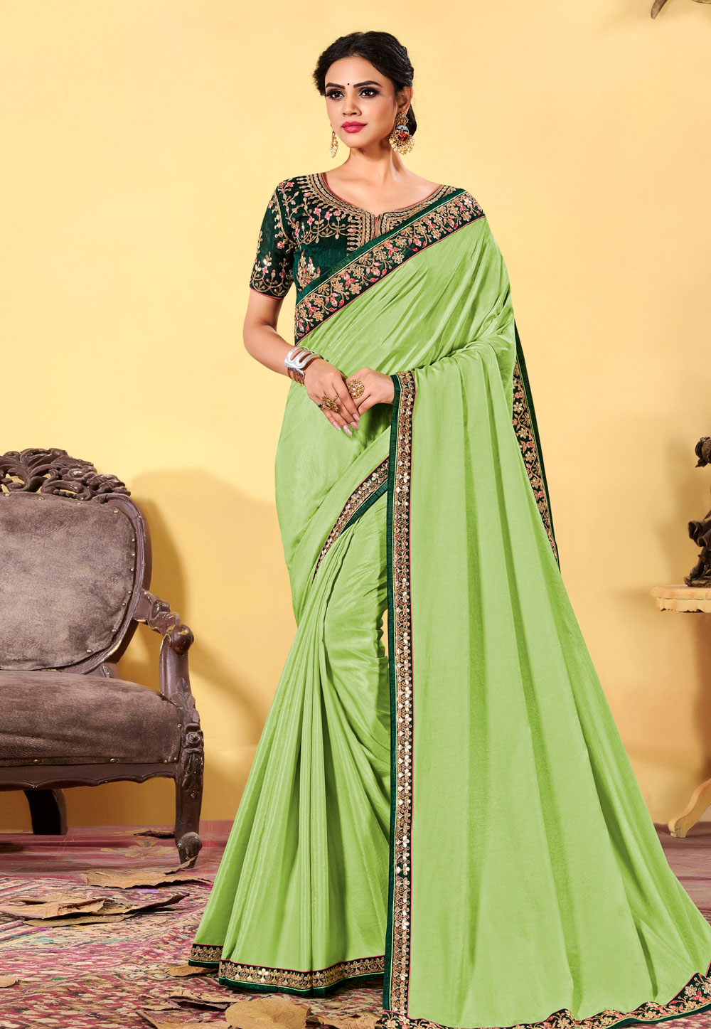 Light Green Silk Saree With Blouse 223228