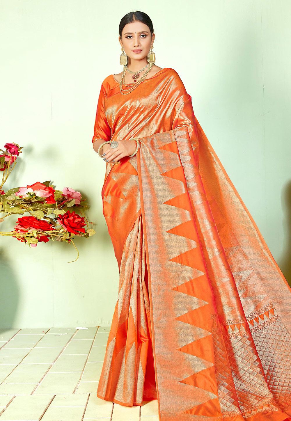 Orange Silk Saree With Blouse 223319