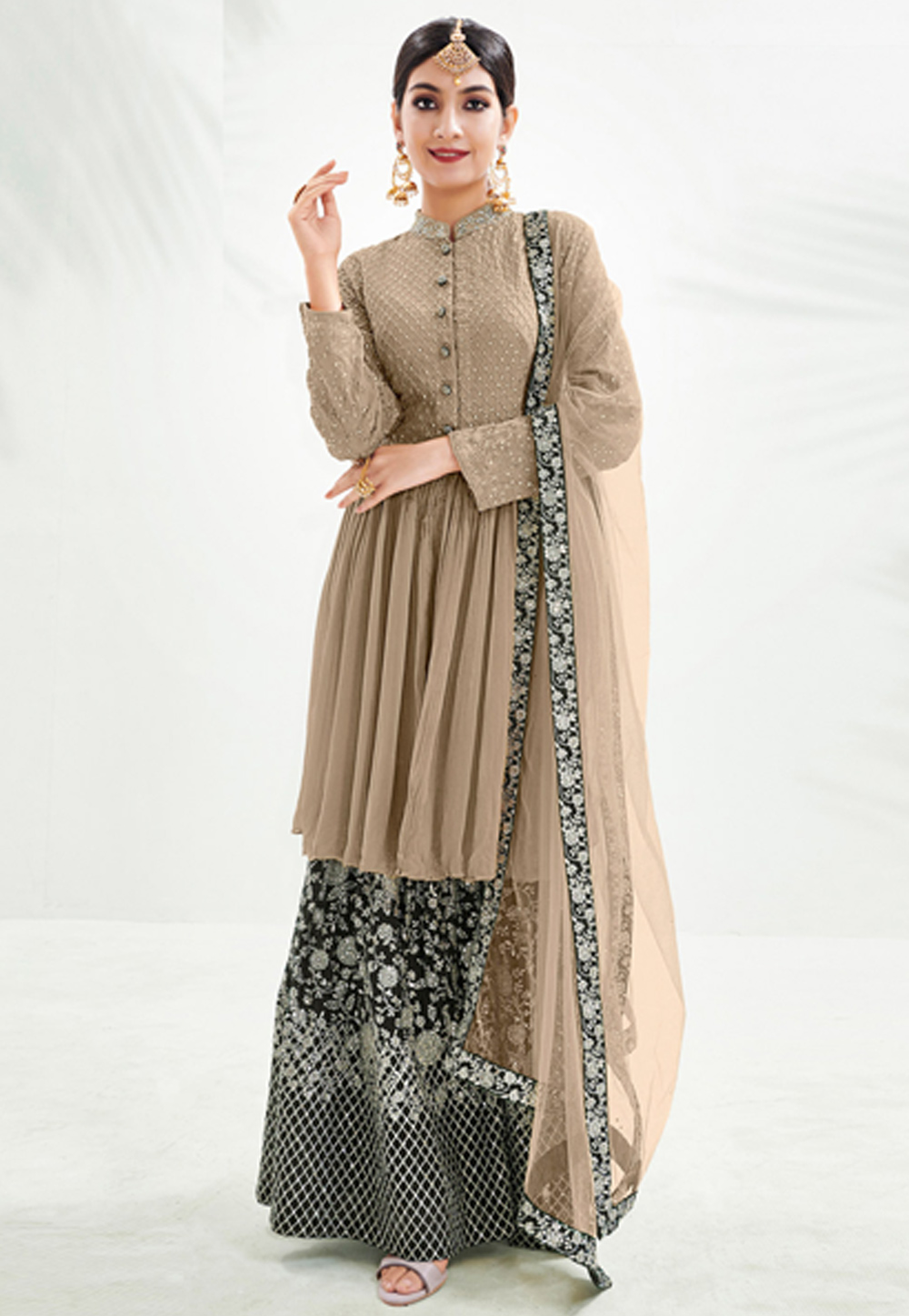 Brown Chinon Palazzo Suit 244880