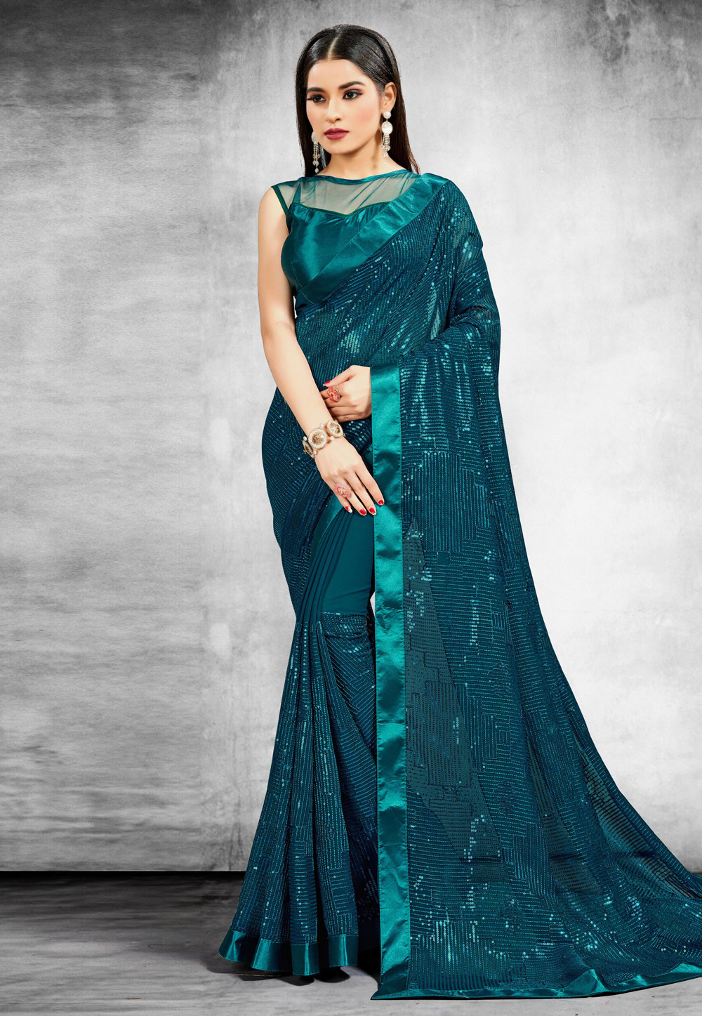 Blue Bemberg Georgette Saree With Blouse 223515