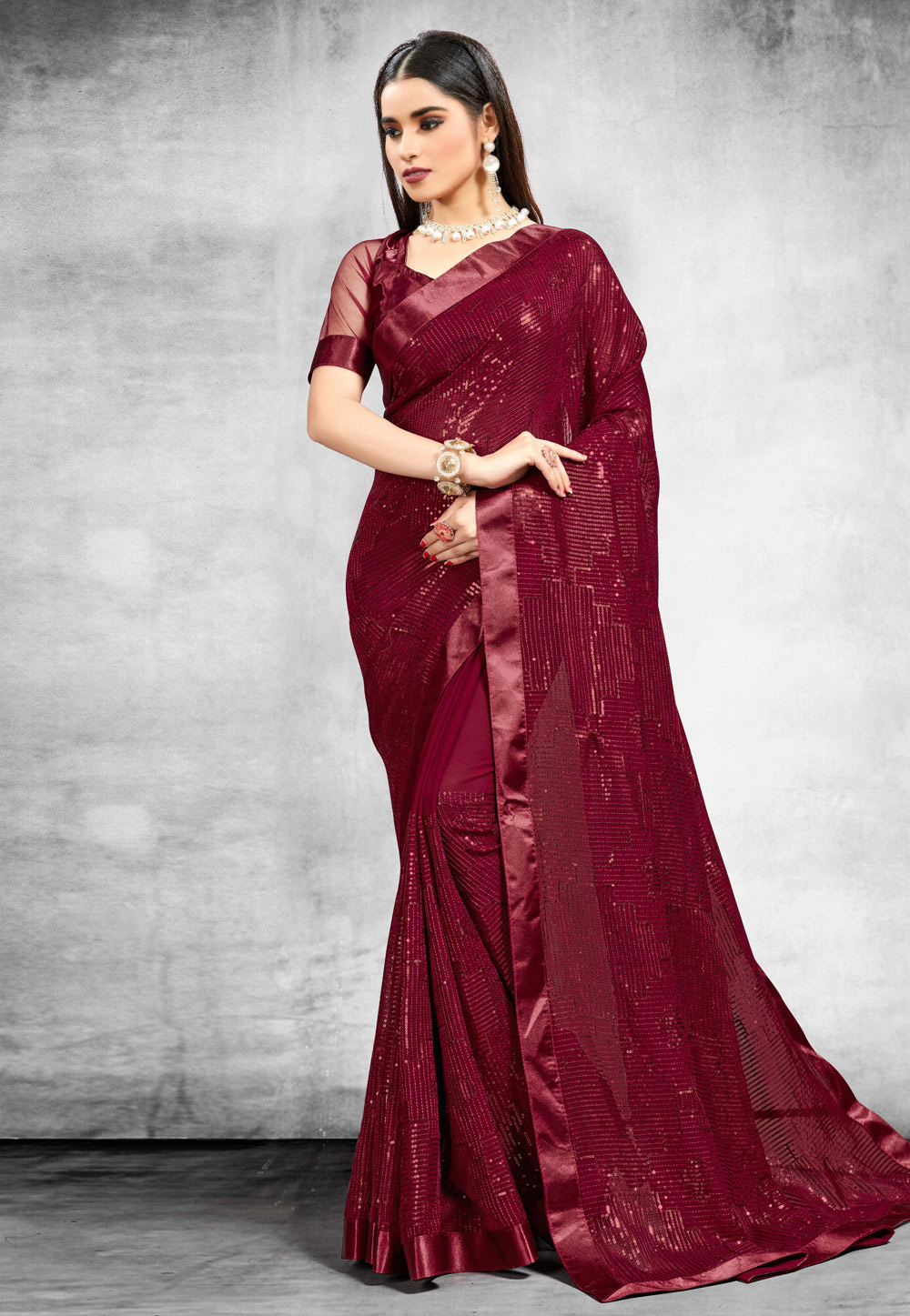 Maroon Bemberg Georgette Saree With Blouse 223516