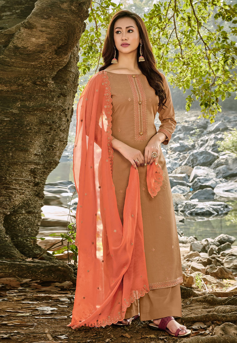 Brown Cotton Palazzo Suit 217927
