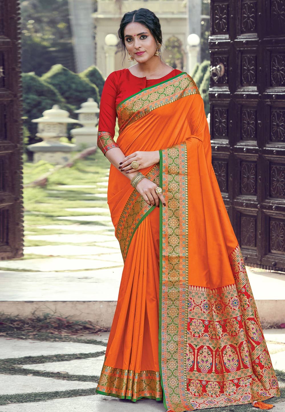 Orange Silk Festival Wear Saree 223687