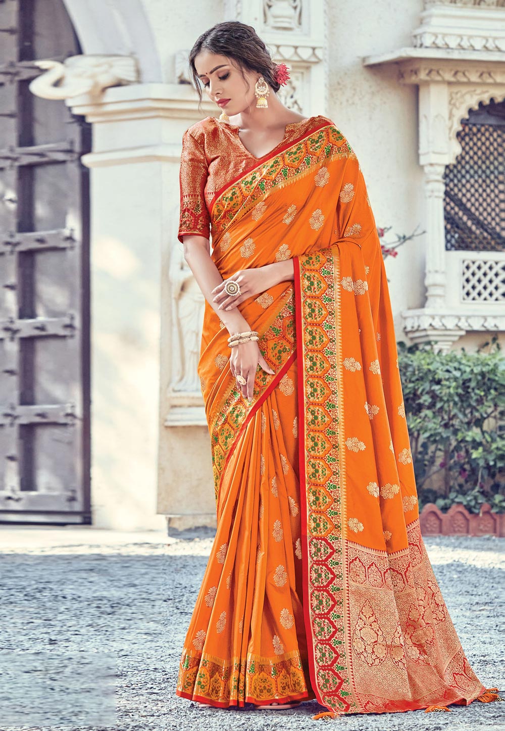 Orange Silk Festival Wear Saree 223690