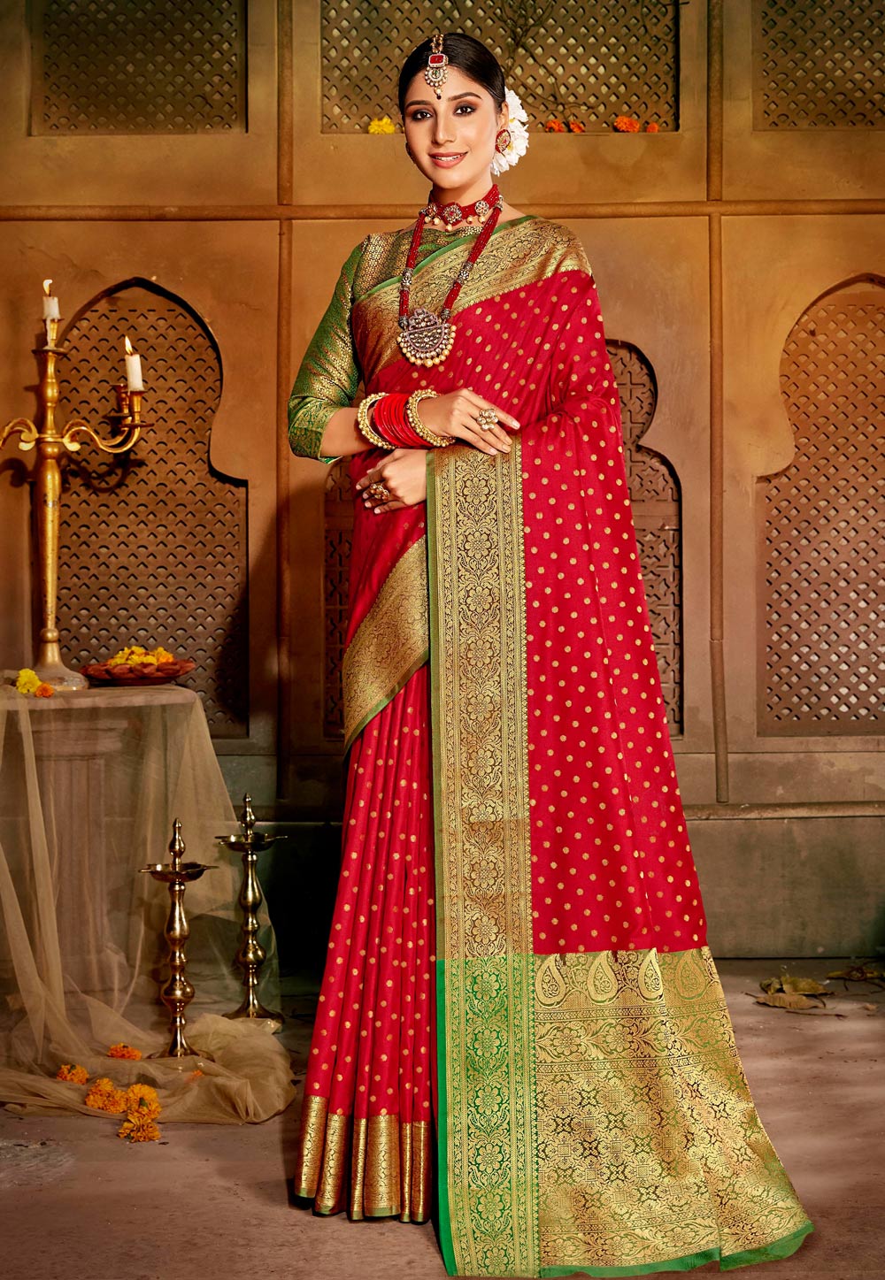 Red Silk Saree With Blouse 223817