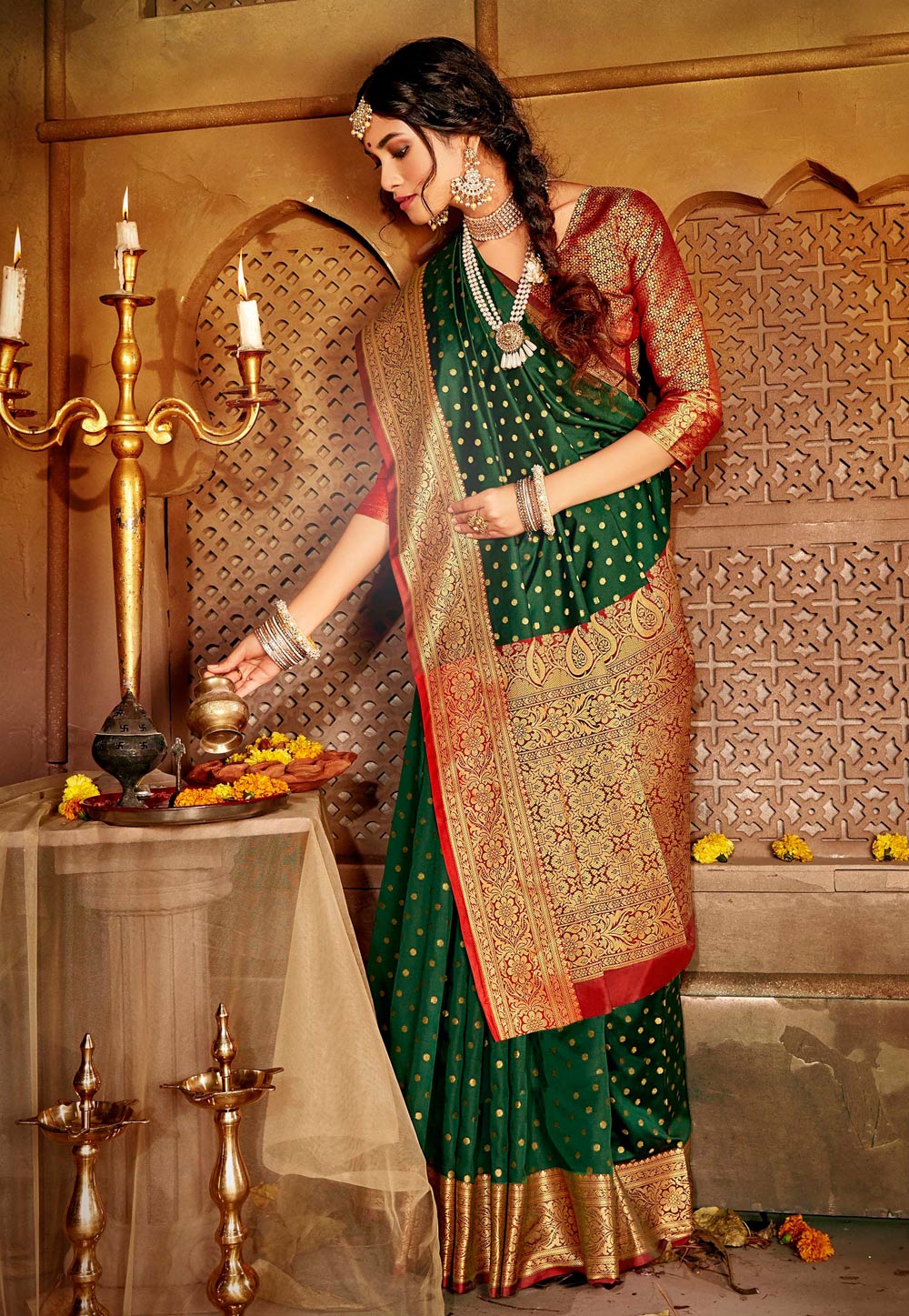 Green Silk Saree With Blouse 223819