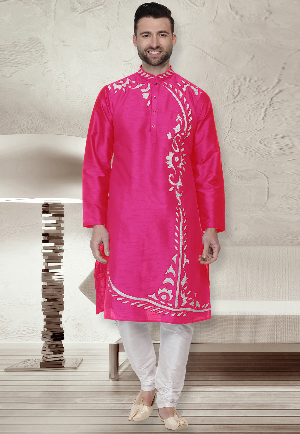 Pink Dupion Silk Readymade Kurta Pajama 203910