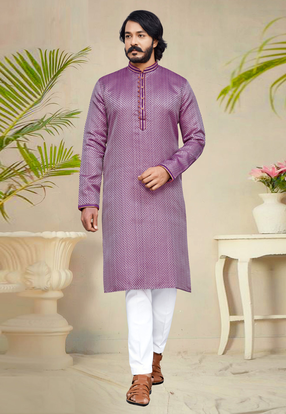 Purple Jacquard Kurta Pajama 261245