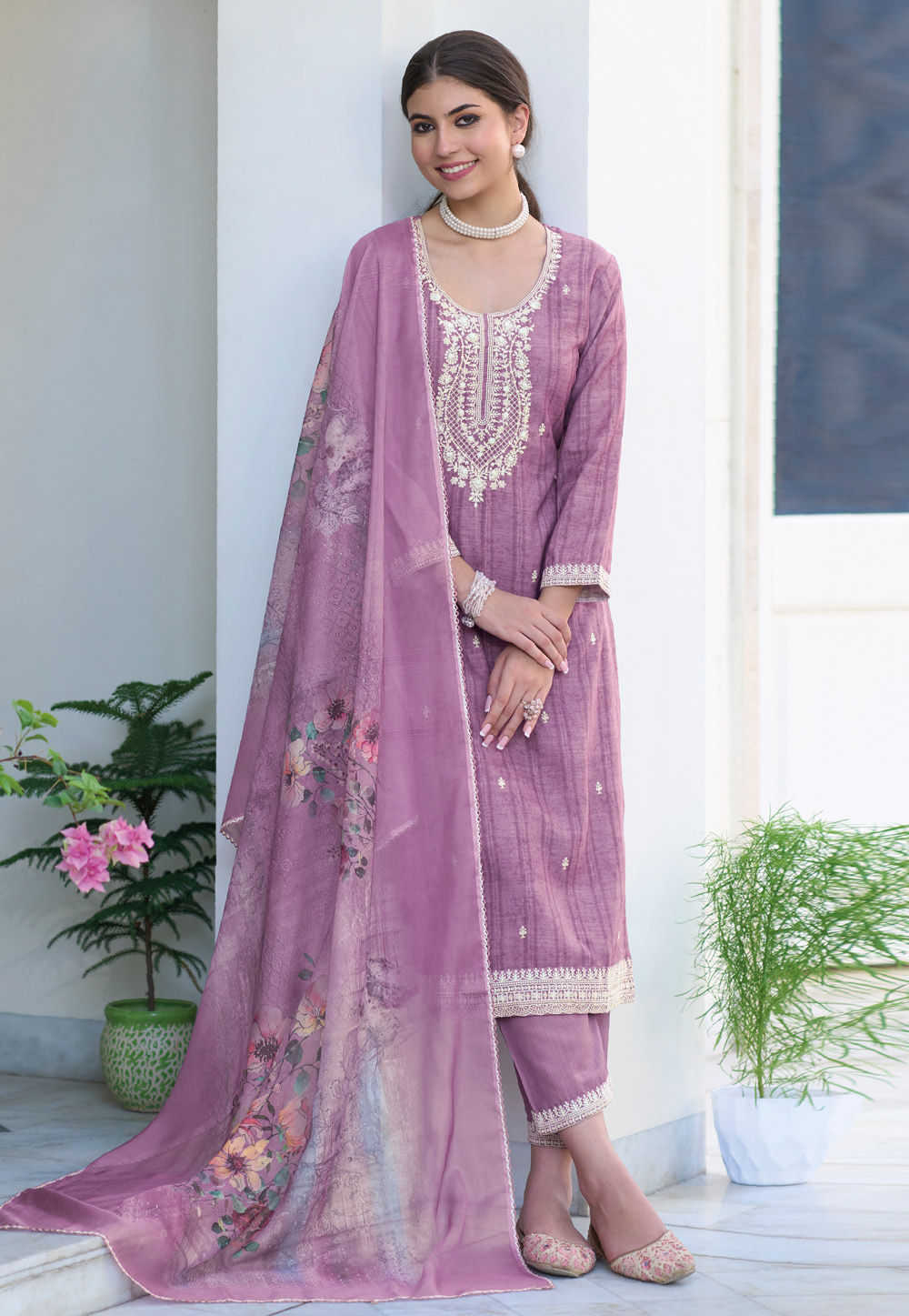 Light Purple Cotton Readymade Pant Style Suit 267261