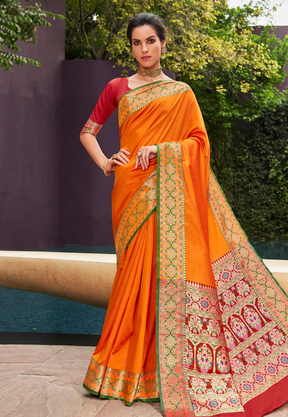 Orange Art Silk Saree With Blouse 223896