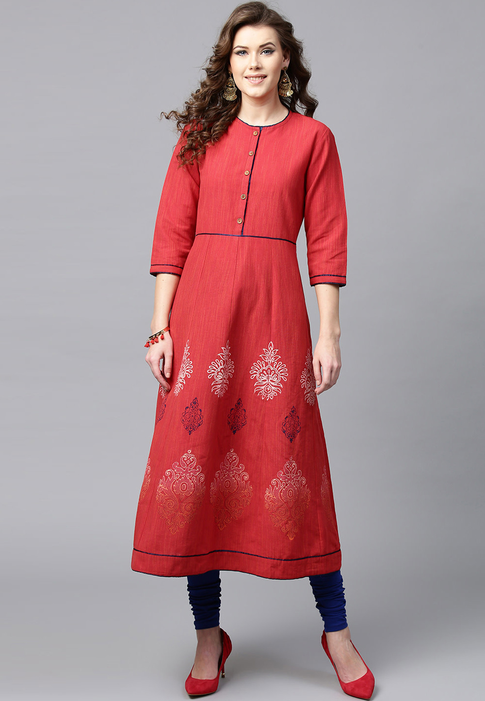 Red Cotton Readymade Tunic 208101