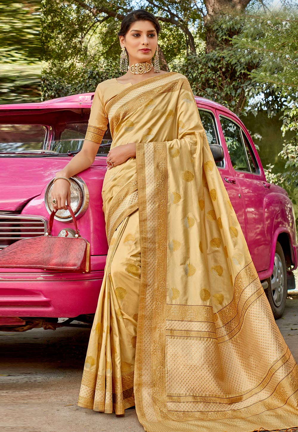 Golden Silk Saree With Blouse 224006