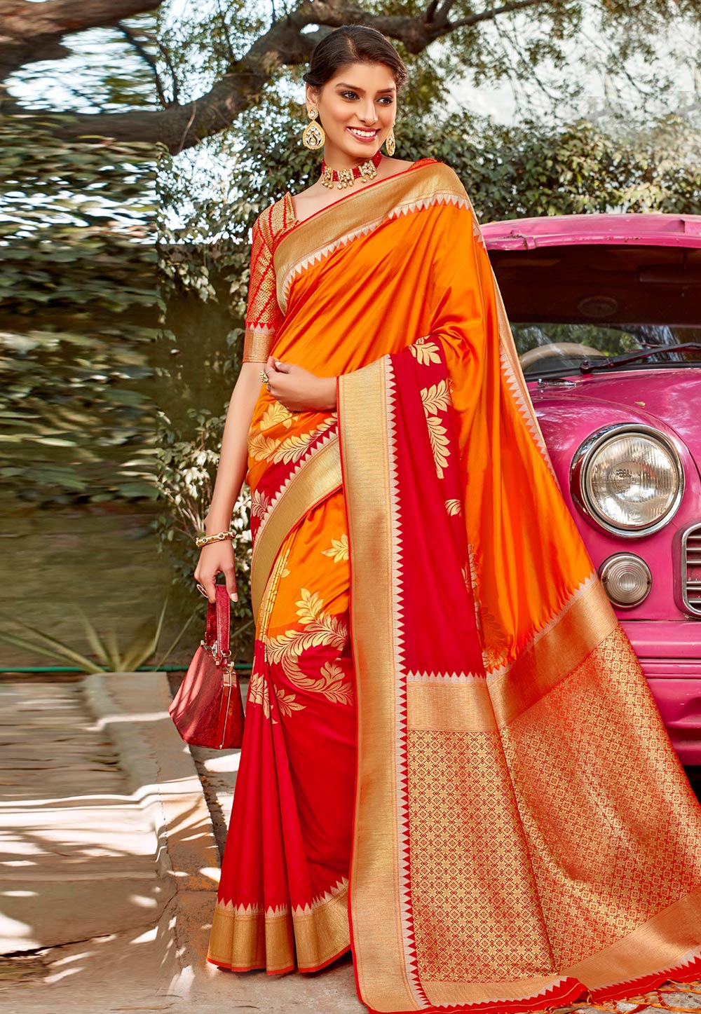 Orange Silk Festival Wear Saree 224011