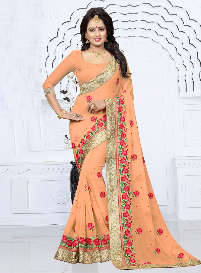 Peach Georgette Saree With Blouse 138705