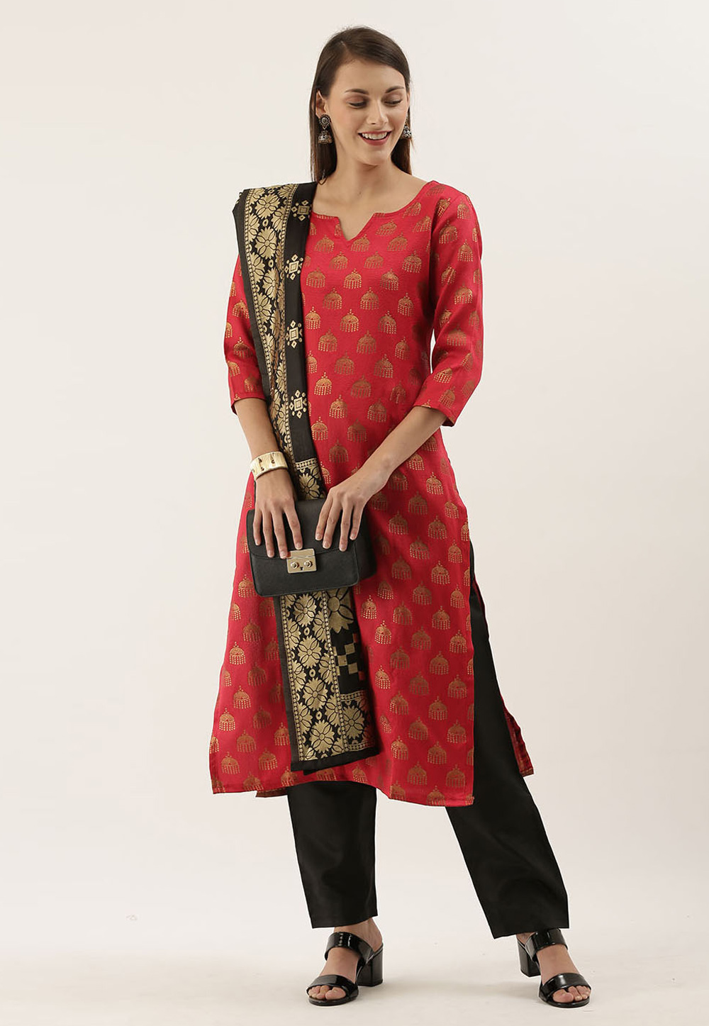 Red Jacquard Pant Style Suit 224018