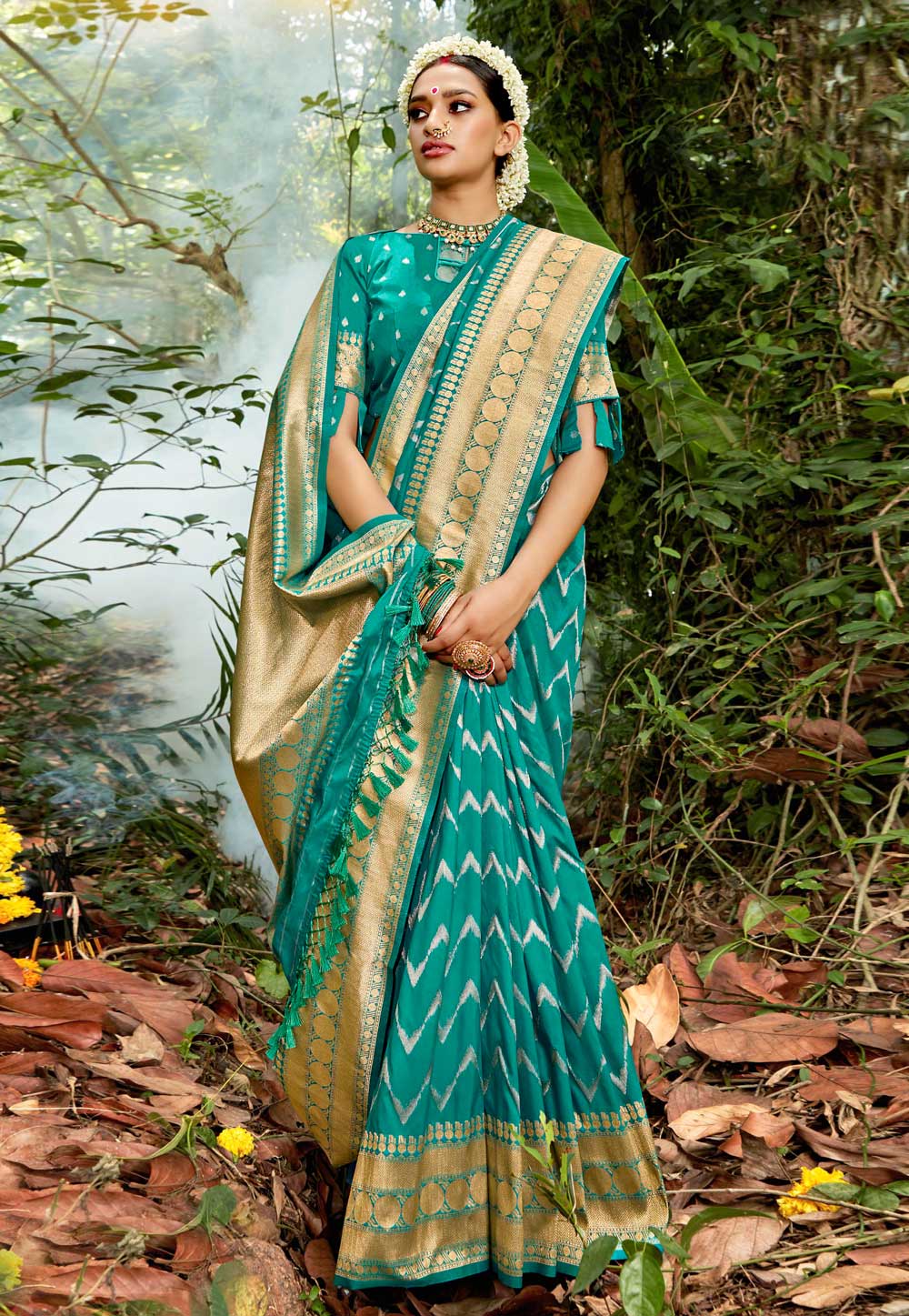 Turquoise Silk Saree With Blouse 224082