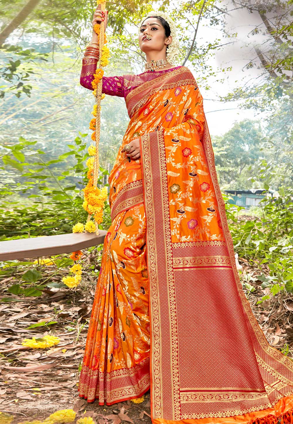 Orange Silk Festival Wear Saree 224093