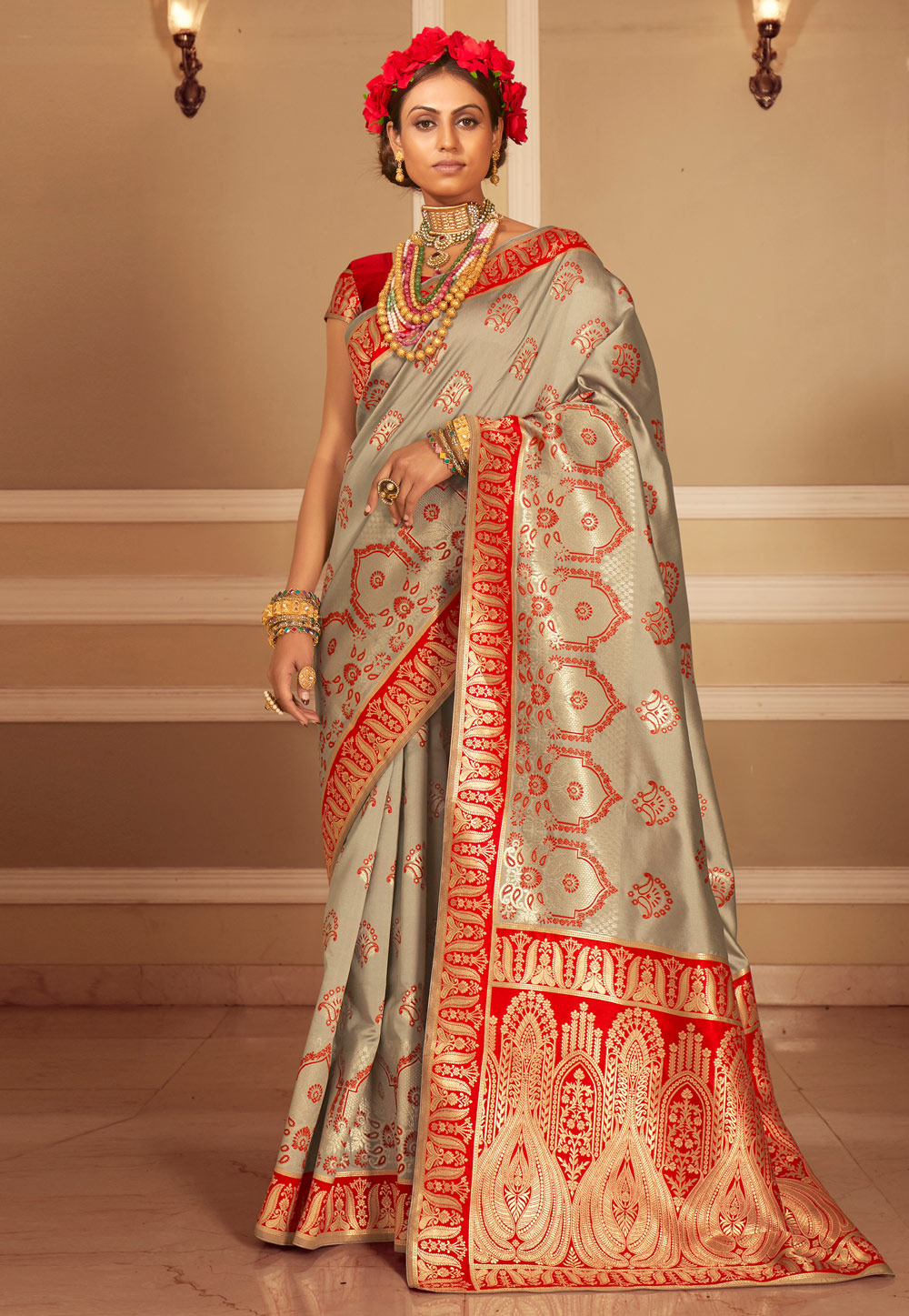 Beige Banarasi Silk Saree With Blouse 223523