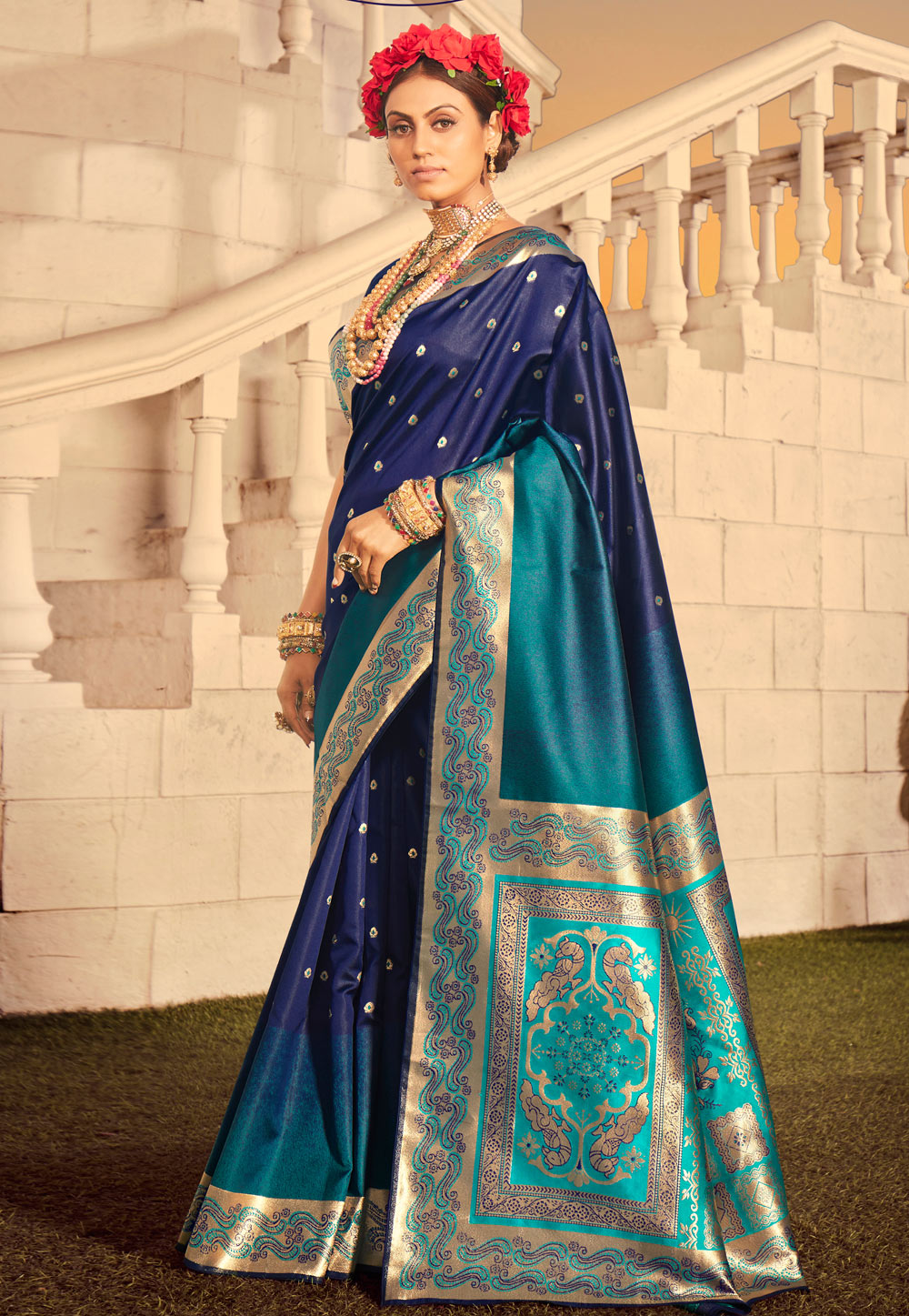 Navy Blue Banarasi Silk Festival Wear Saree 223524