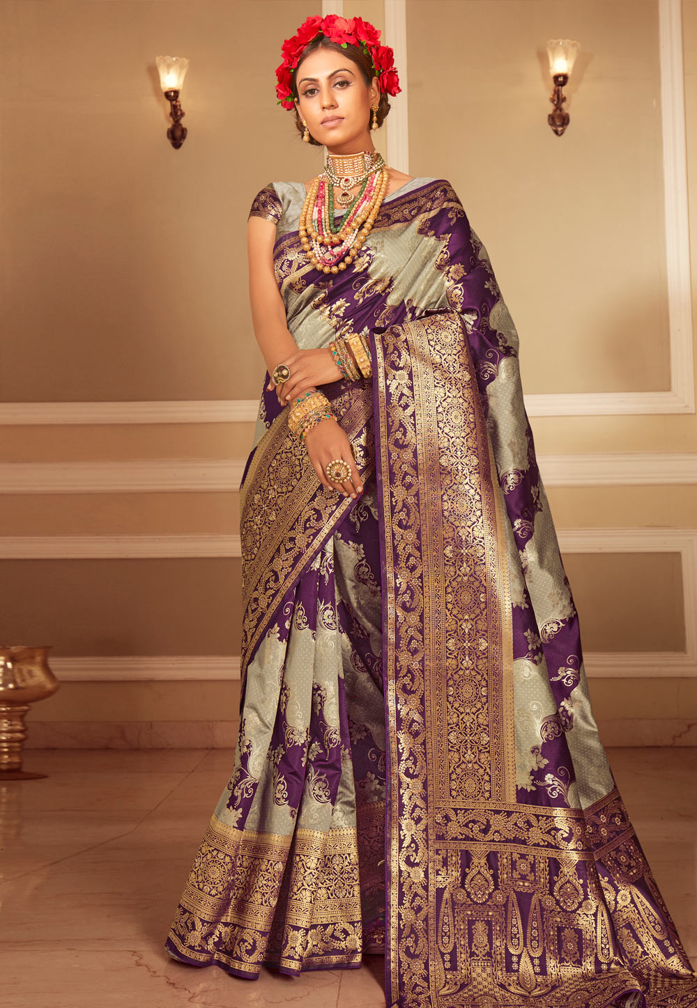 Purple Banarasi Silk Festival Wear Saree 223528
