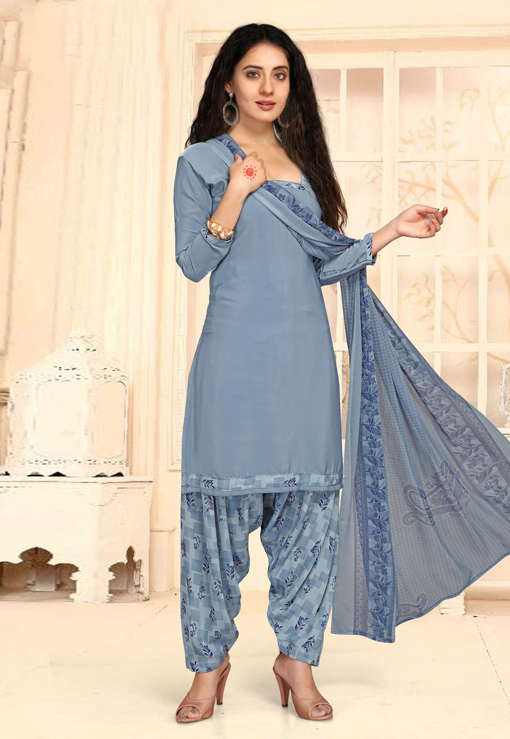 Sky Blue Crepe Punjabi Suit 224057
