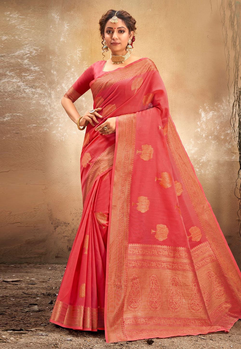 Pink Cotton Saree With Blouse 224179