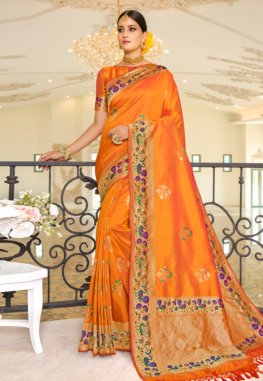 Orange Silk Saree With Blouse 225537