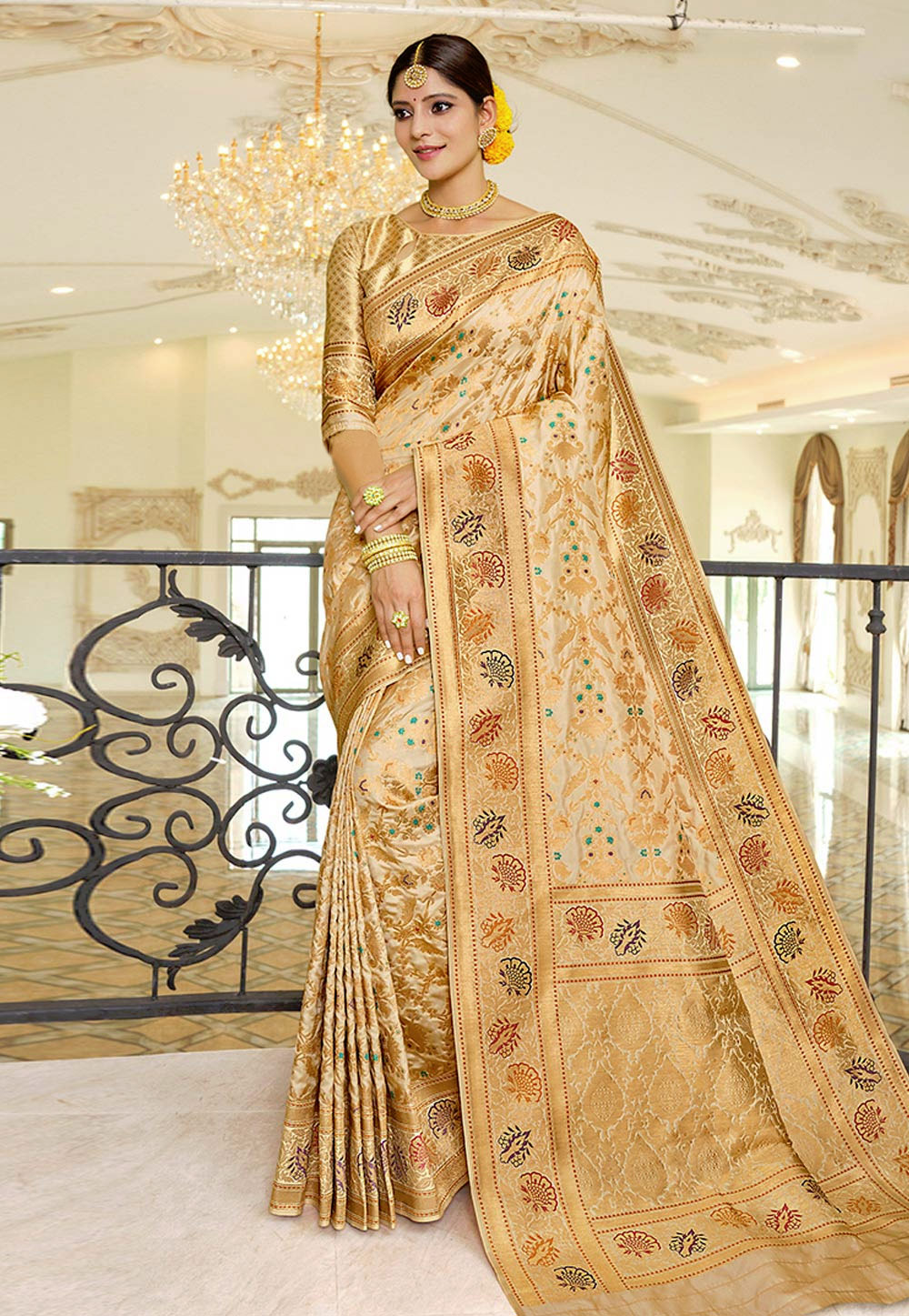 Golden Silk Saree With Blouse 225543