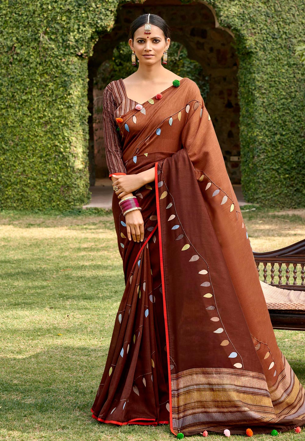 Brown Chanderi Silk Saree With Blouse 224197