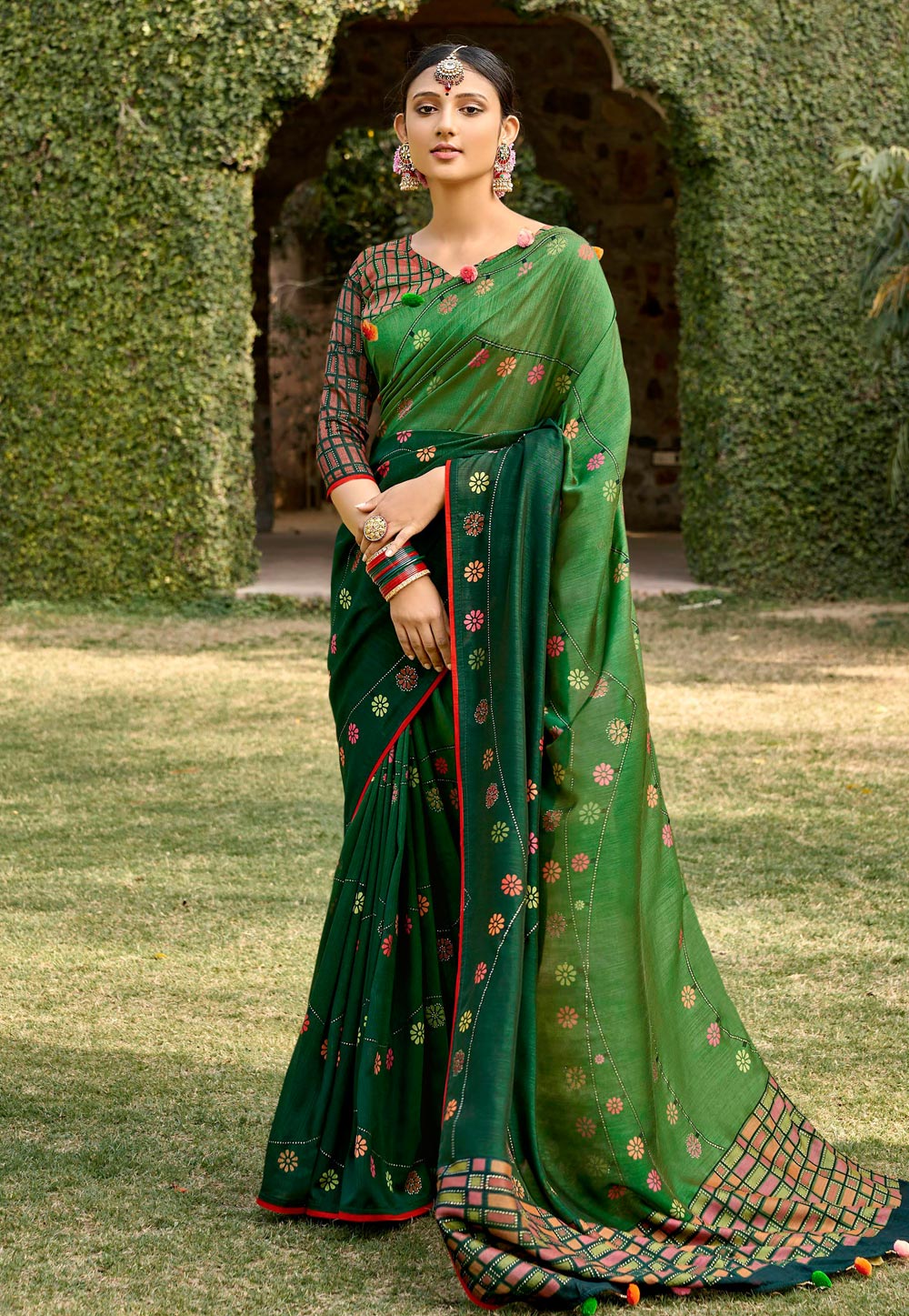Green Chanderi Silk Festival Wear Saree 224200