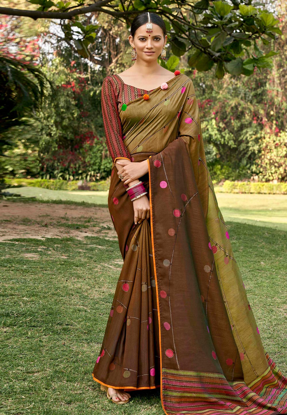 Brown Chanderi Silk Festival Wear Saree 224202