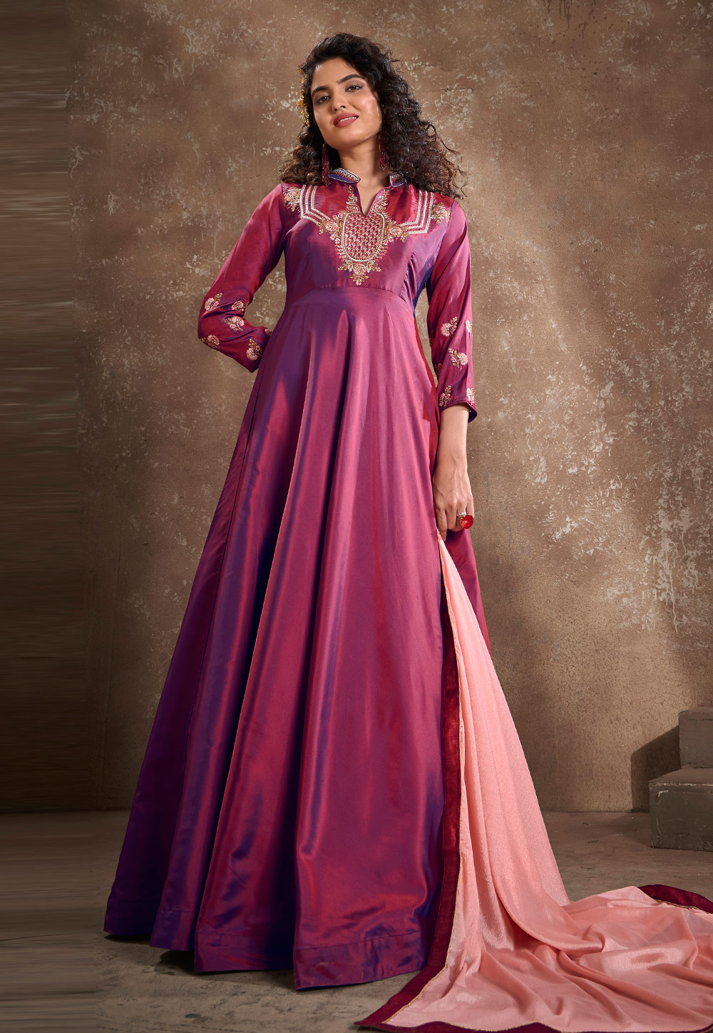 Pink Silk Readymade Abaya Style Anarkali Suit 223559